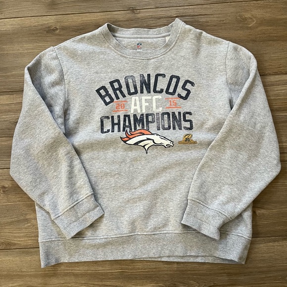 NFL Broncos 2015 Gray AFC Champions Crewneck Sweater Men’s XL - Picture 3 of 7